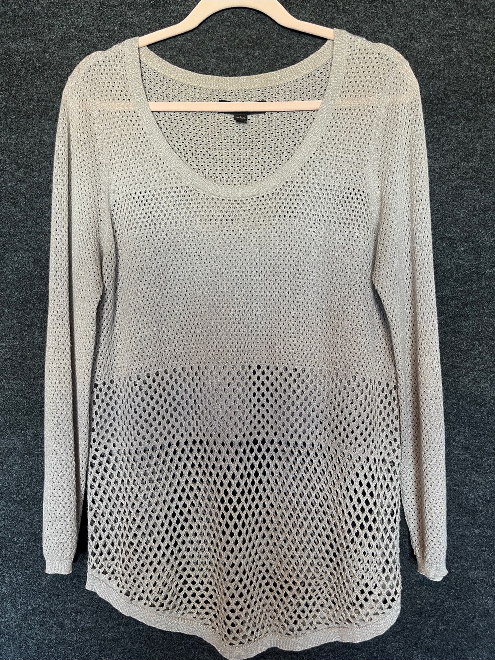 Rock & Republic Light Gray Open-Weave Scoop Neck Sweater